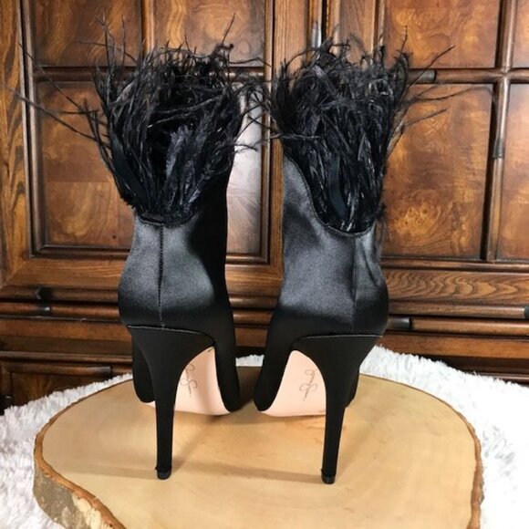 Jessica Simpson Prixey Feather Black Matte Satin Heeled Bootie - Picture 9 of 11